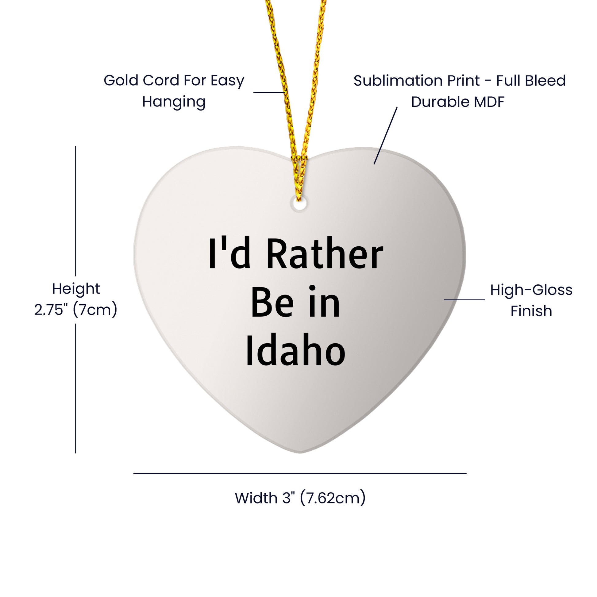 Funny Idaho Heart Ornament Gifts for Friends from I'd Rather Be In Idaho, Christmas Unique Presents