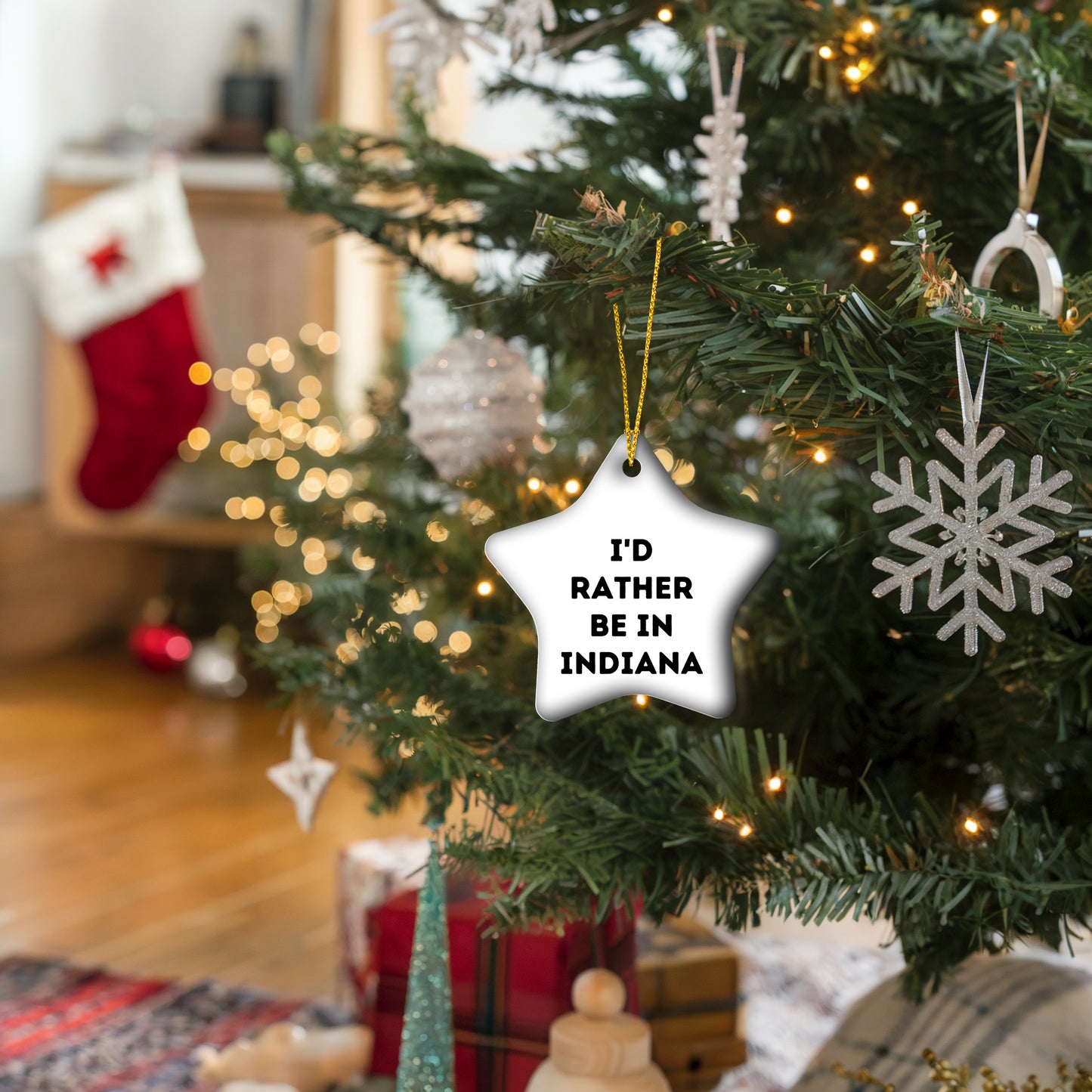 Funny Indiana Star Ornament Gifts, 'I'd Rather Be In Indiana' Quote, Christmas Unique Gifts