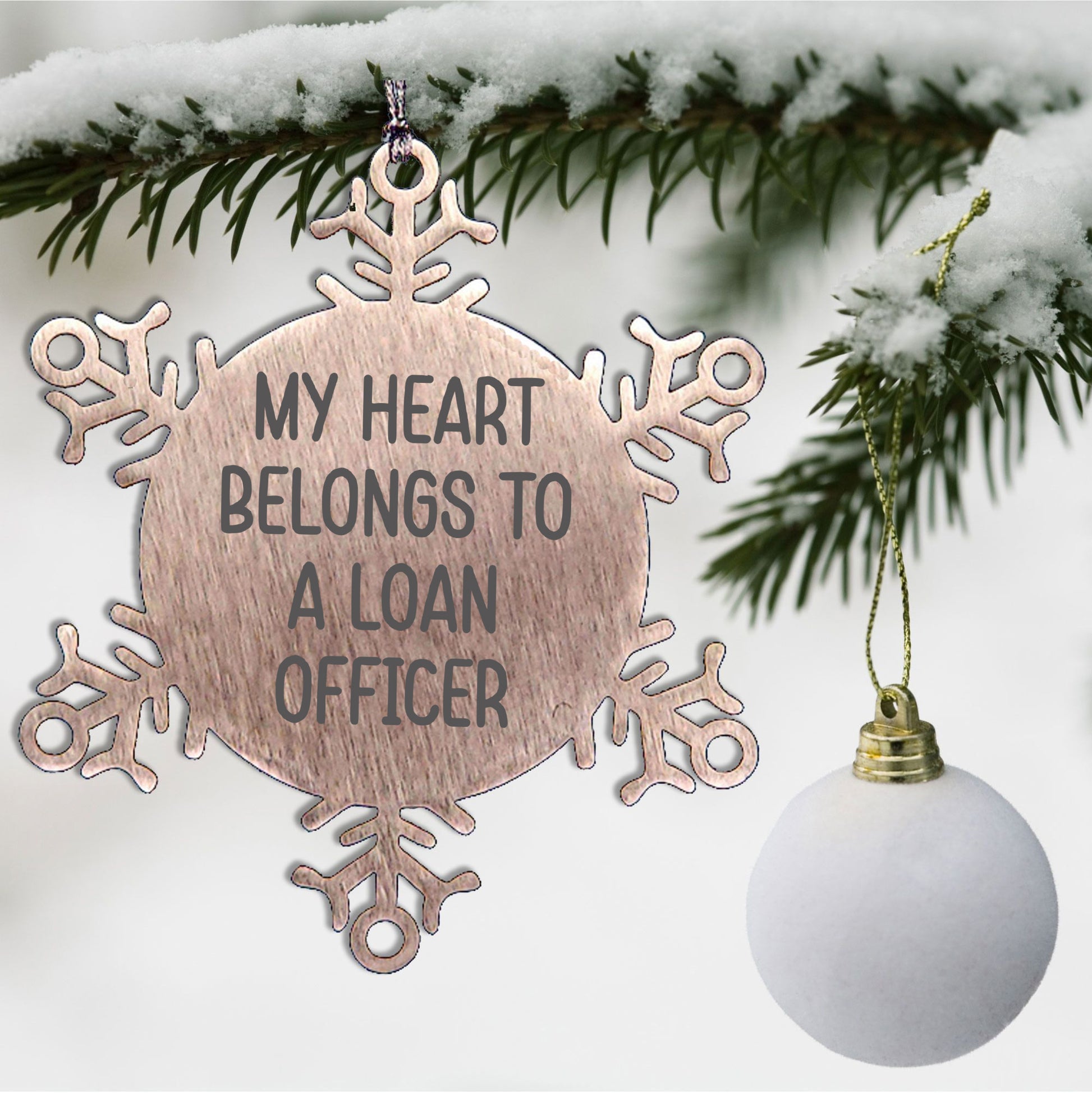 Funny Loan Officer Gifts, Snowflake Ornament from Friends, 'My Heart Belongs To A Loan Officer' Christmas Unique Gifts for Loan Officers