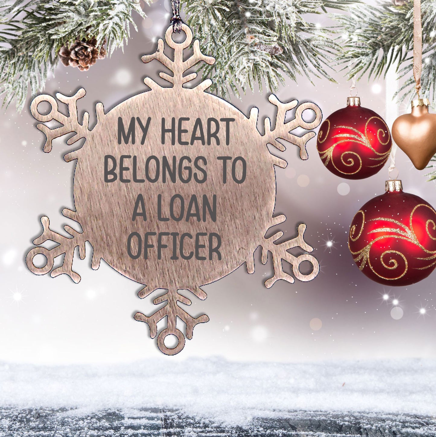 Funny Loan Officer Gifts, Snowflake Ornament from Friends, 'My Heart Belongs To A Loan Officer' Christmas Unique Gifts for Loan Officers