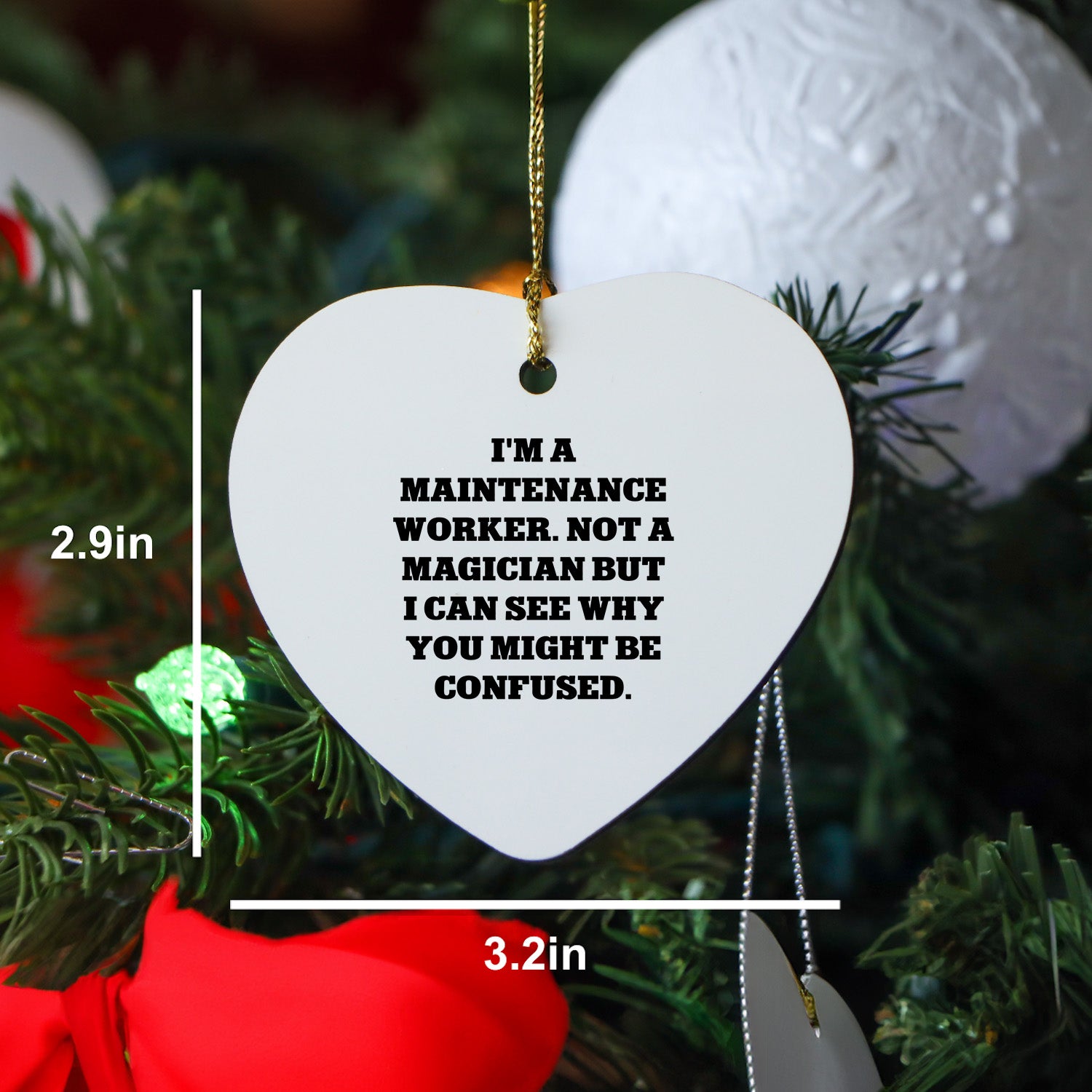 Funny Maintenance Worker Gifts - 'I'm Not a Magician' Heart Ornament, Gifts from Friends to Coworkers, Christmas Unique Presents for Men