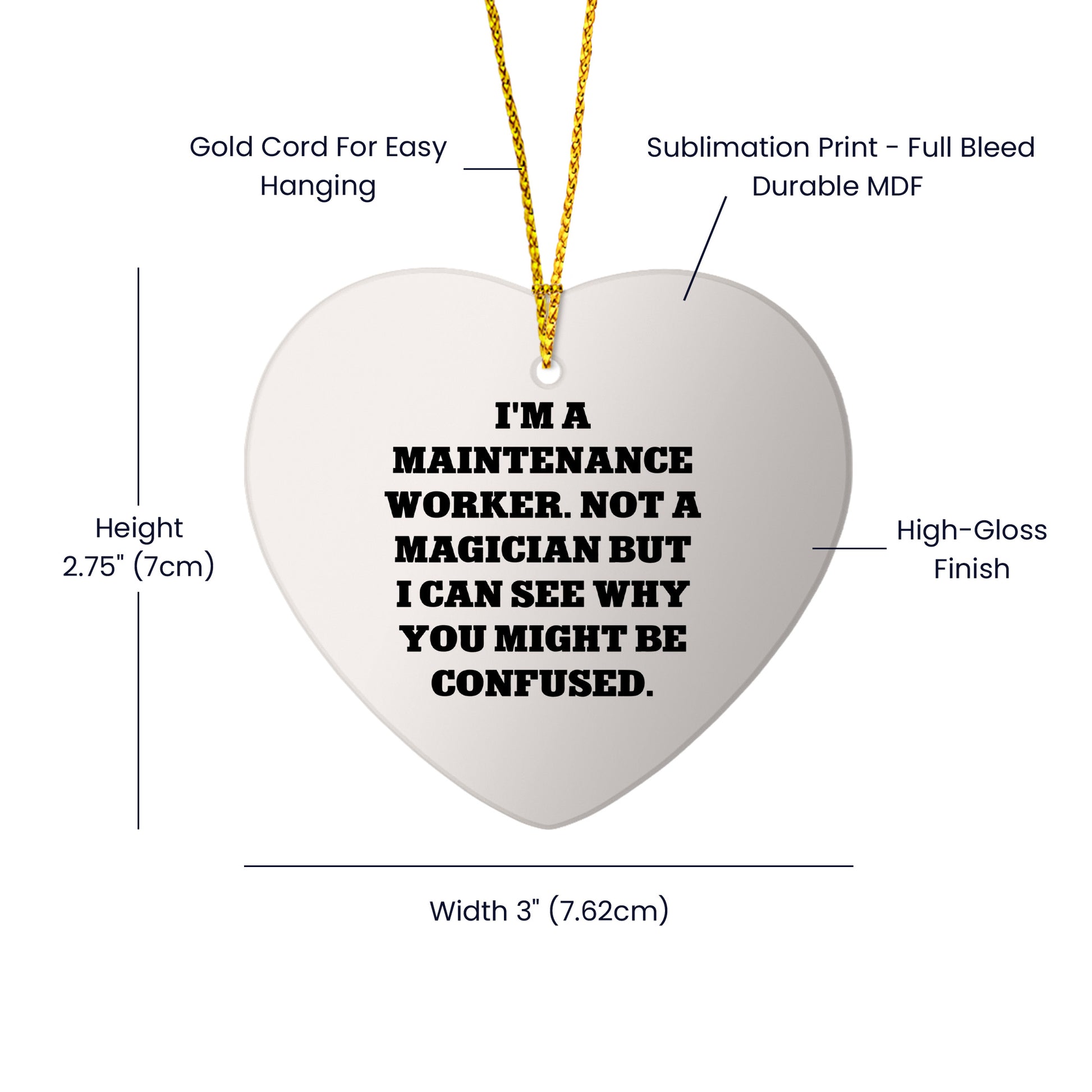 Funny Maintenance Worker Gifts - 'I'm Not a Magician' Heart Ornament, Gifts from Friends to Coworkers, Christmas Unique Presents for Men