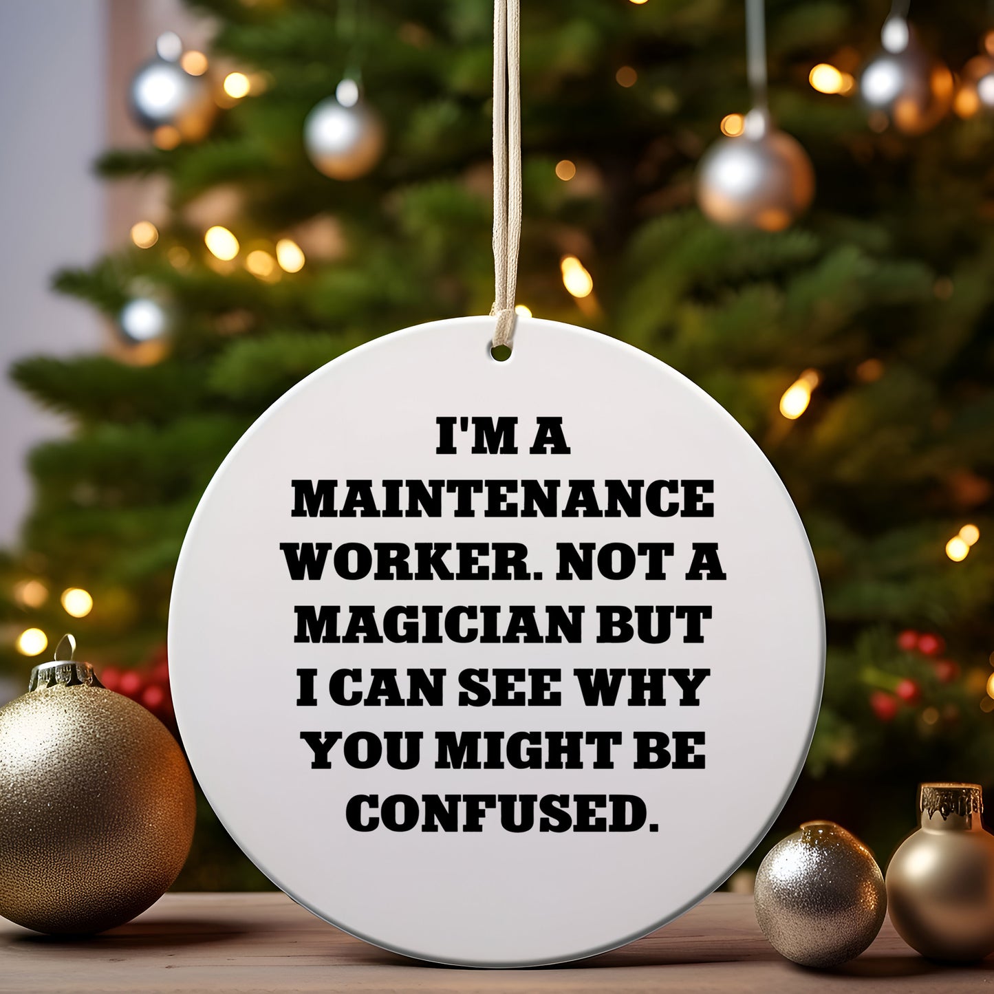 Funny Maintenance Worker Gifts from Friends for Christmas - Circle Ornament 'I'm Not a Magician' Quote