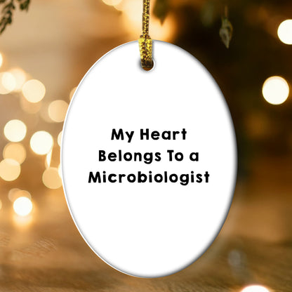 Funny Microbiologist Gifts from Friends and Family - 'My Heart Belongs To A Microbiologist' Oval Ornament for Christmas