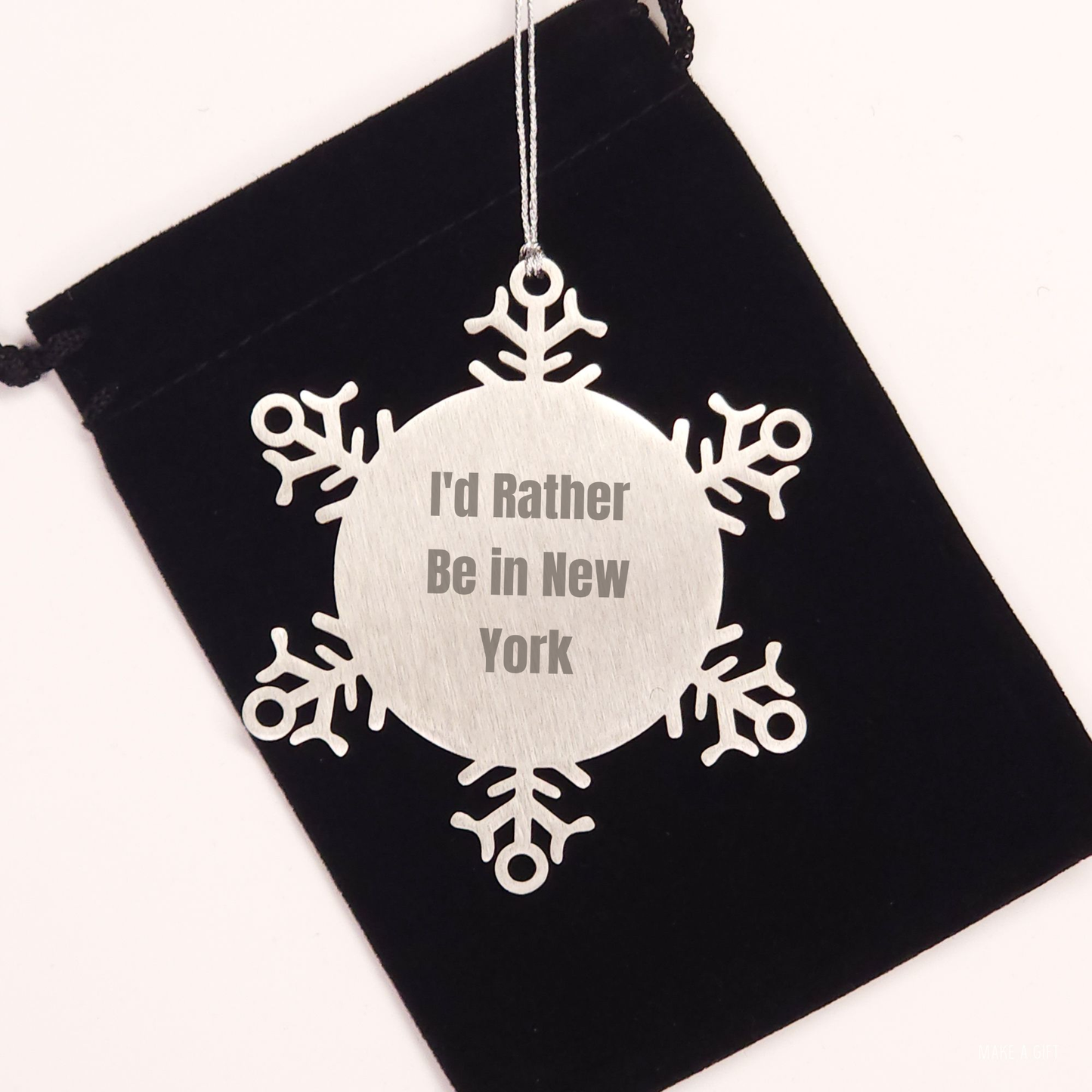Funny New York Snowflake Ornament Gifts from Friends and Family, 'I'd Rather Be In New York' Quote, Unique Christmas Ornament, Shatterproof and Durable, 3.14 inches in Diameter