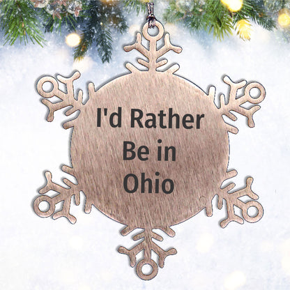 Funny Ohio Gifts, 'I'd Rather Be In Ohio' Snowflake Ornament for Men, Women, Family, Friends, Coworkers - Ohio Snowflake Ornament, Christmas Unique Gifts from Friends