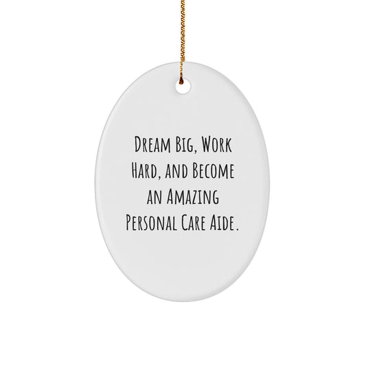 Funny Personal Care Aide Oval Ornament Gifts from Friends, Coworkers, Family, and Men - 'Dream Big, Work Hard, And Become An Amazing Personal Care Aide.' Christmas Unique Gifts