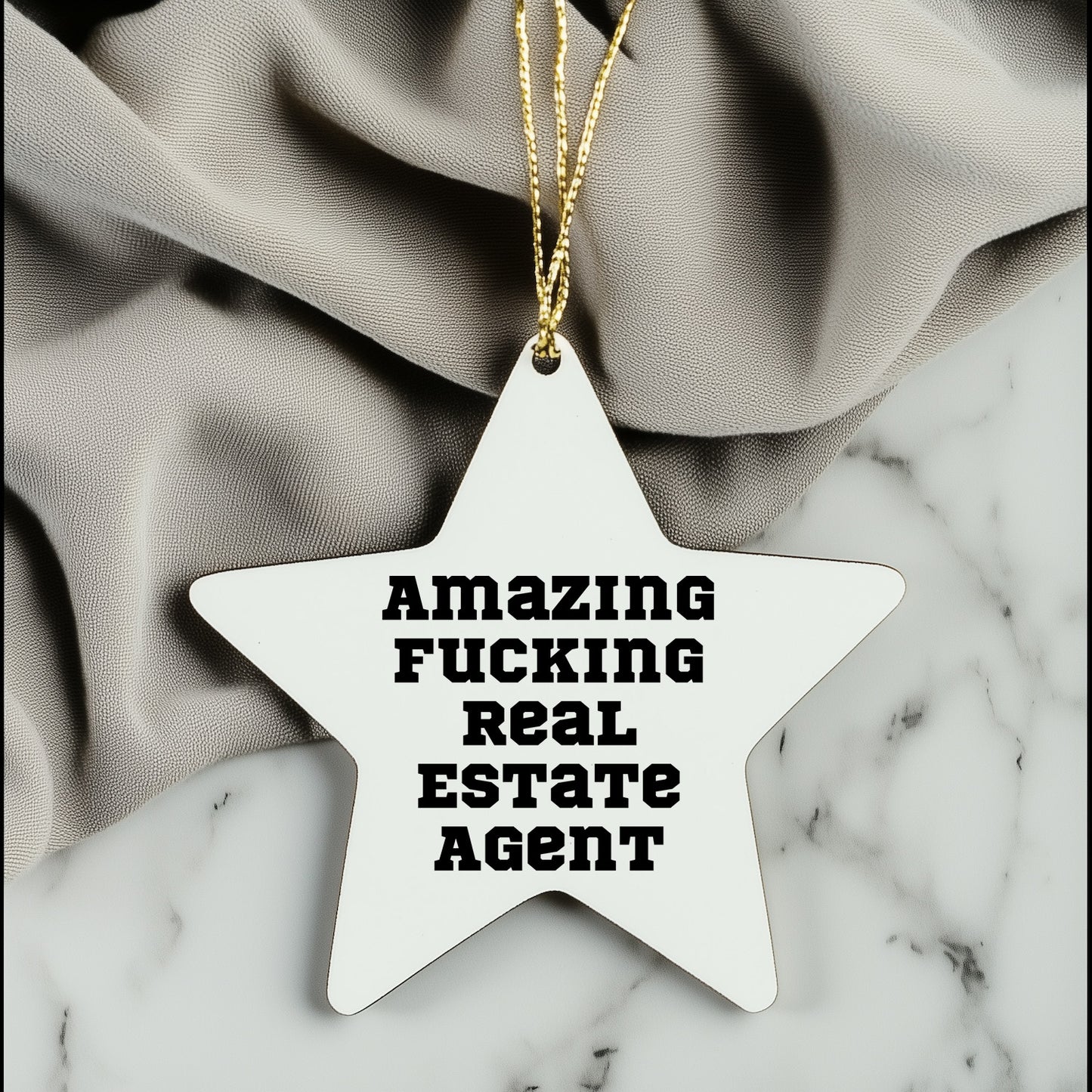 Funny Real Estate Agent Gifts Star Ornament for Christmas, 'Amazing F-king Real Estate Agent' Quote, Unique Star Shaped Decor for Home or Office