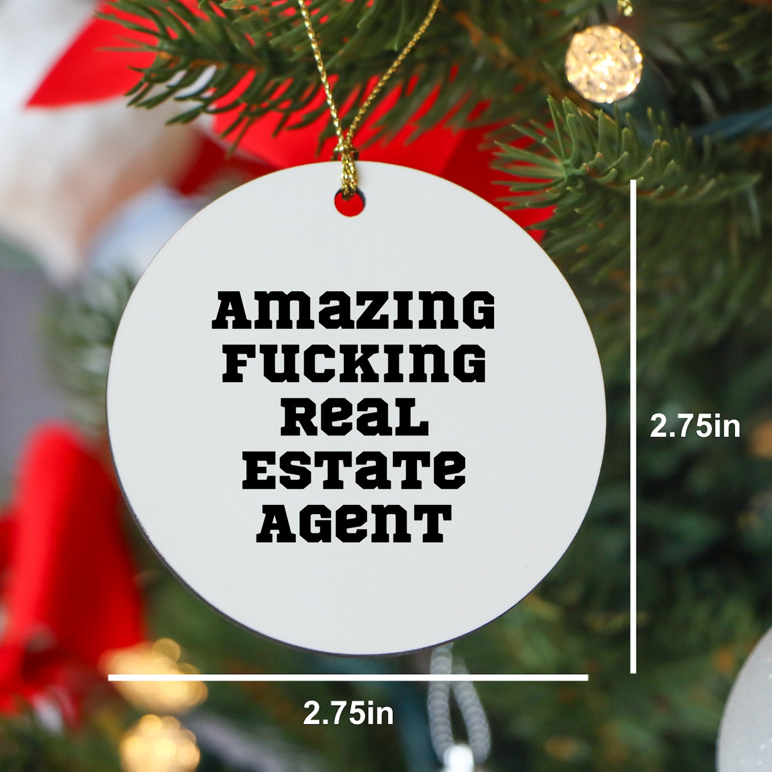 Funny Real Estate Agent Gifts for Christmas - 'Amazing F-king Real Estate Agent' Circle Ornament from Friends for Real Estate Agent