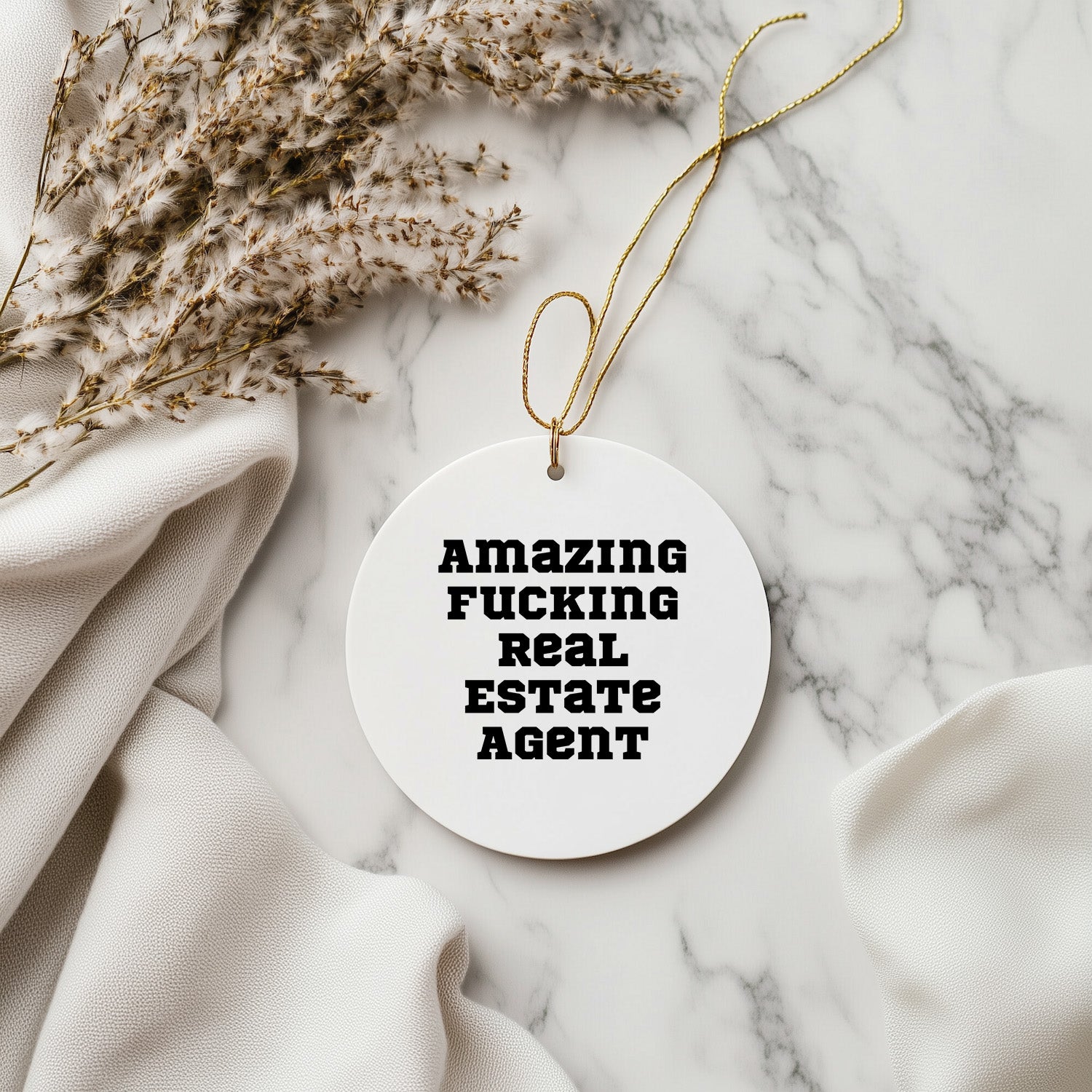 Funny Real Estate Agent Gifts for Christmas - 'Amazing F-king Real Estate Agent' Circle Ornament from Friends for Real Estate Agent