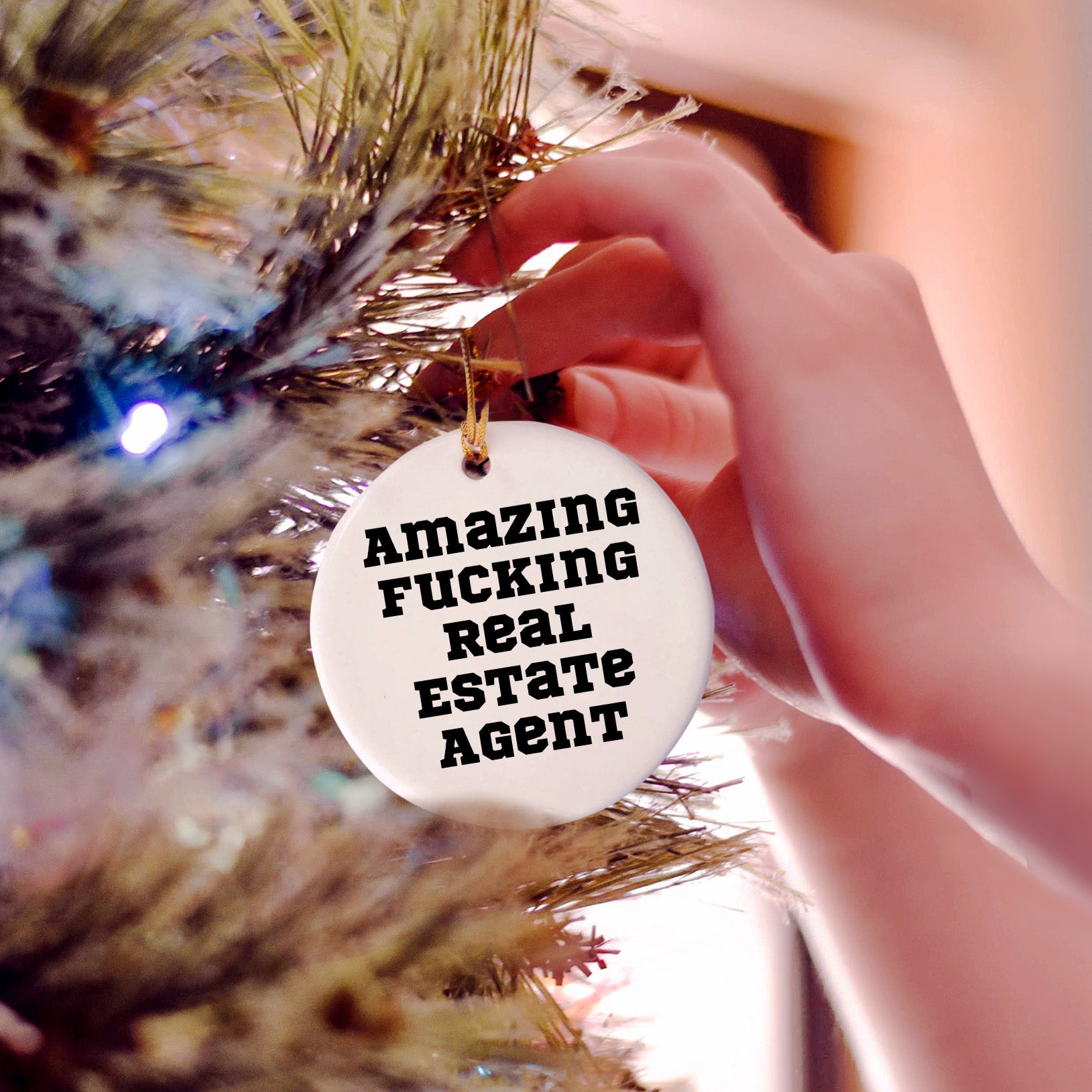 Funny Real Estate Agent Gifts for Christmas - 'Amazing F-king Real Estate Agent' Circle Ornament from Friends for Real Estate Agent