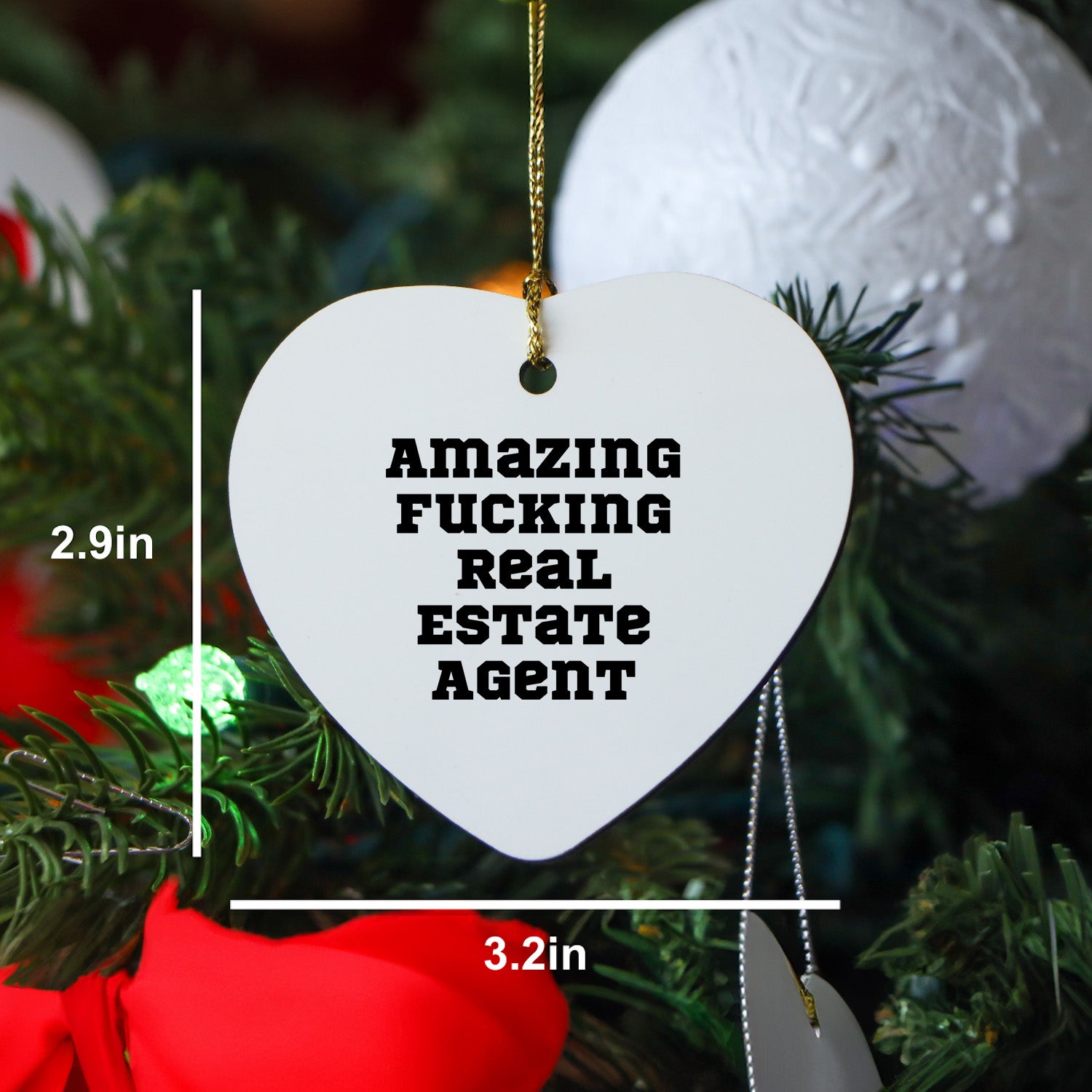 Funny Real Estate Agent Gifts from Friends and Family - Amazing Heart Ornament for Christmas