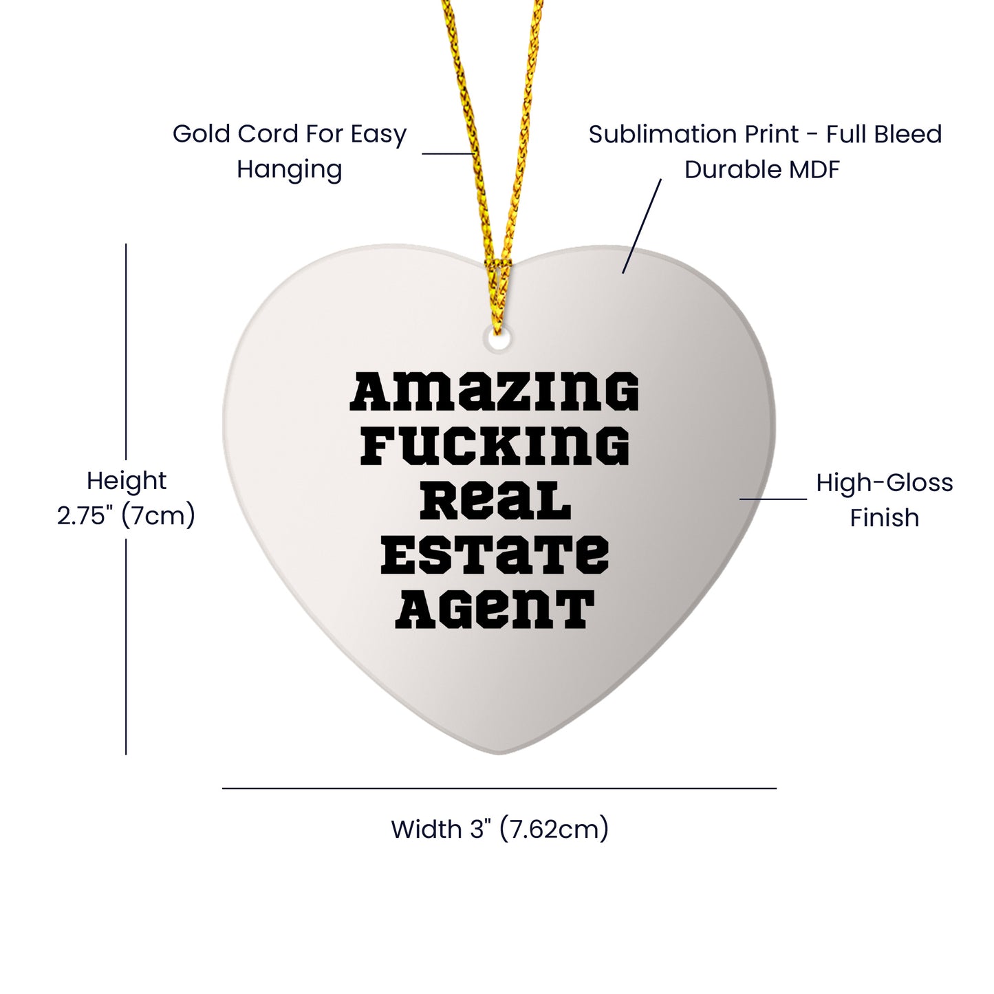 Funny Real Estate Agent Gifts from Friends and Family - Amazing Heart Ornament for Christmas
