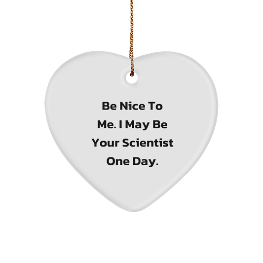 Funny Scientist Christmas Heart Ornament Funny Quote 'Be Nice To Me. I May Be Your Scientist One Day.' Gift