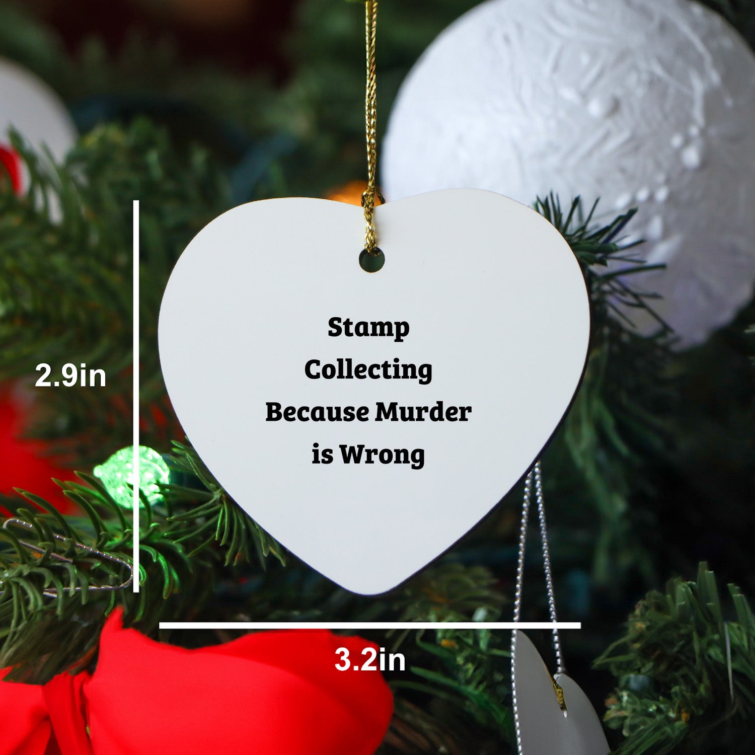 Funny Stamp Collecting Gifts for Friends, 'Stamp Collecting Because Murder Is Wrong' Heart Ornament, Christmas Unique Presents
