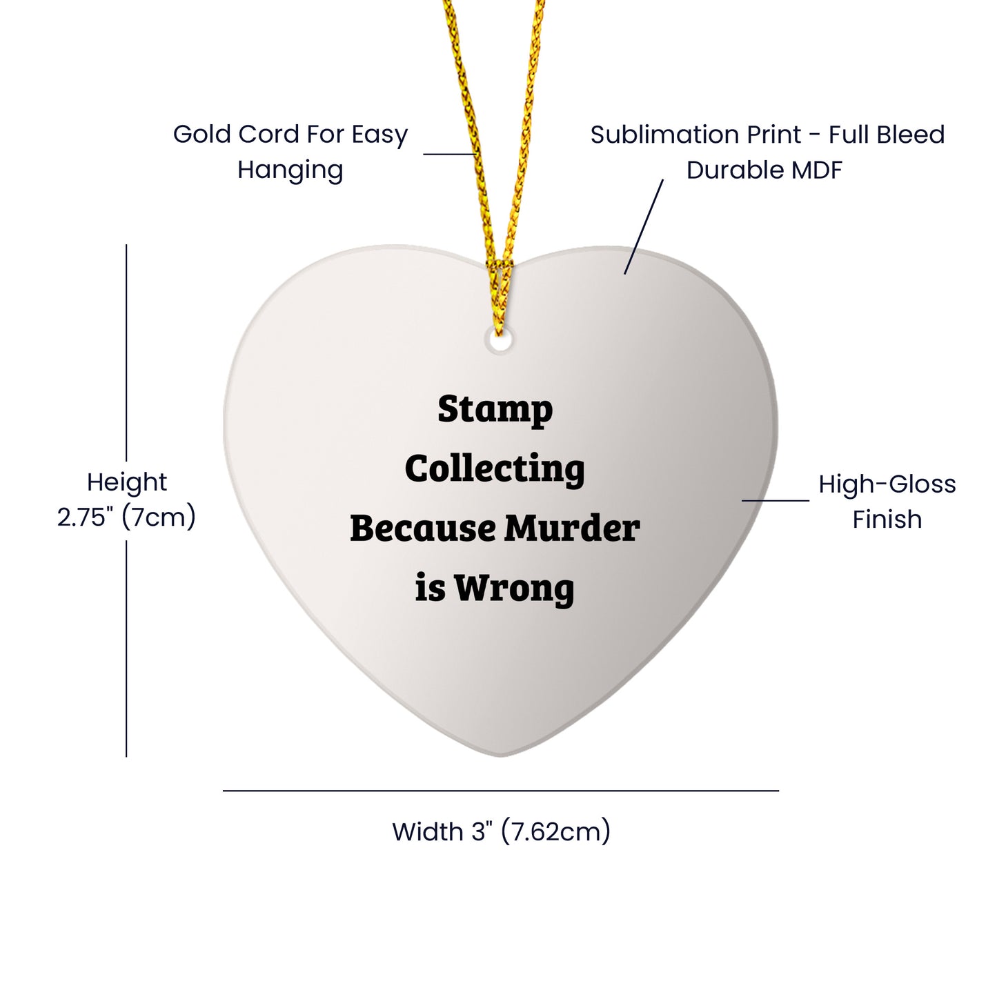 Funny Stamp Collecting Gifts for Friends, 'Stamp Collecting Because Murder Is Wrong' Heart Ornament, Christmas Unique Presents