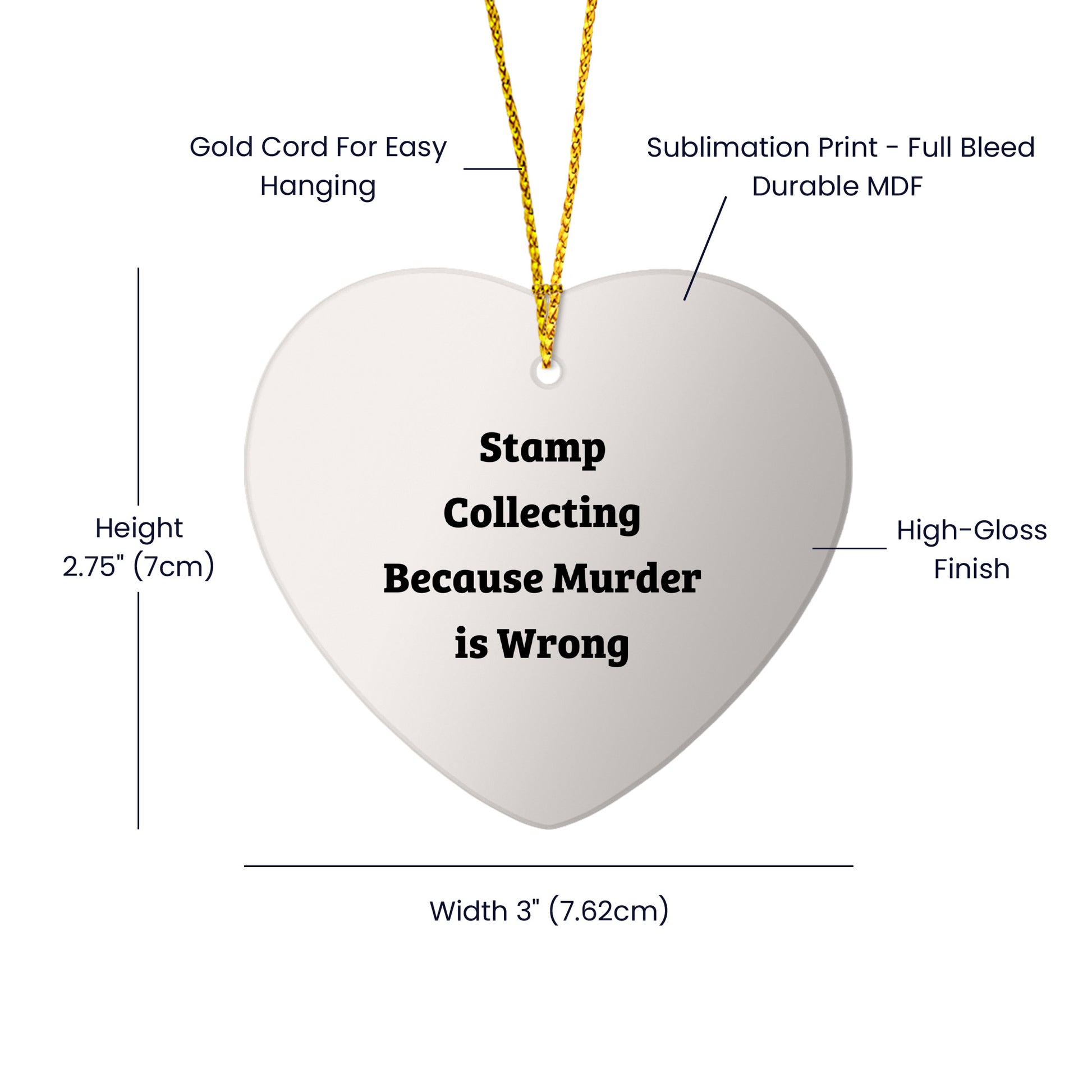 Funny Stamp Collecting Gifts for Friends, 'Stamp Collecting Because Murder Is Wrong' Heart Ornament, Christmas Unique Presents