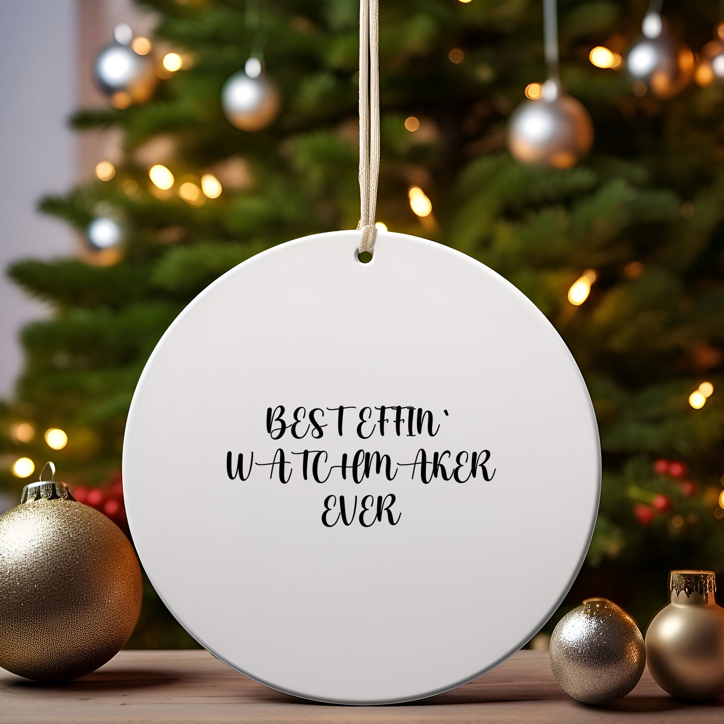 Funny Watchmaker Gifts from Best Effin' Watchmaker Ever - Circle Ornament for Friends, Family, or Coworkers - White, 2.75'' tall, 0.5 oz, Durable MDF with High-Gloss Finish