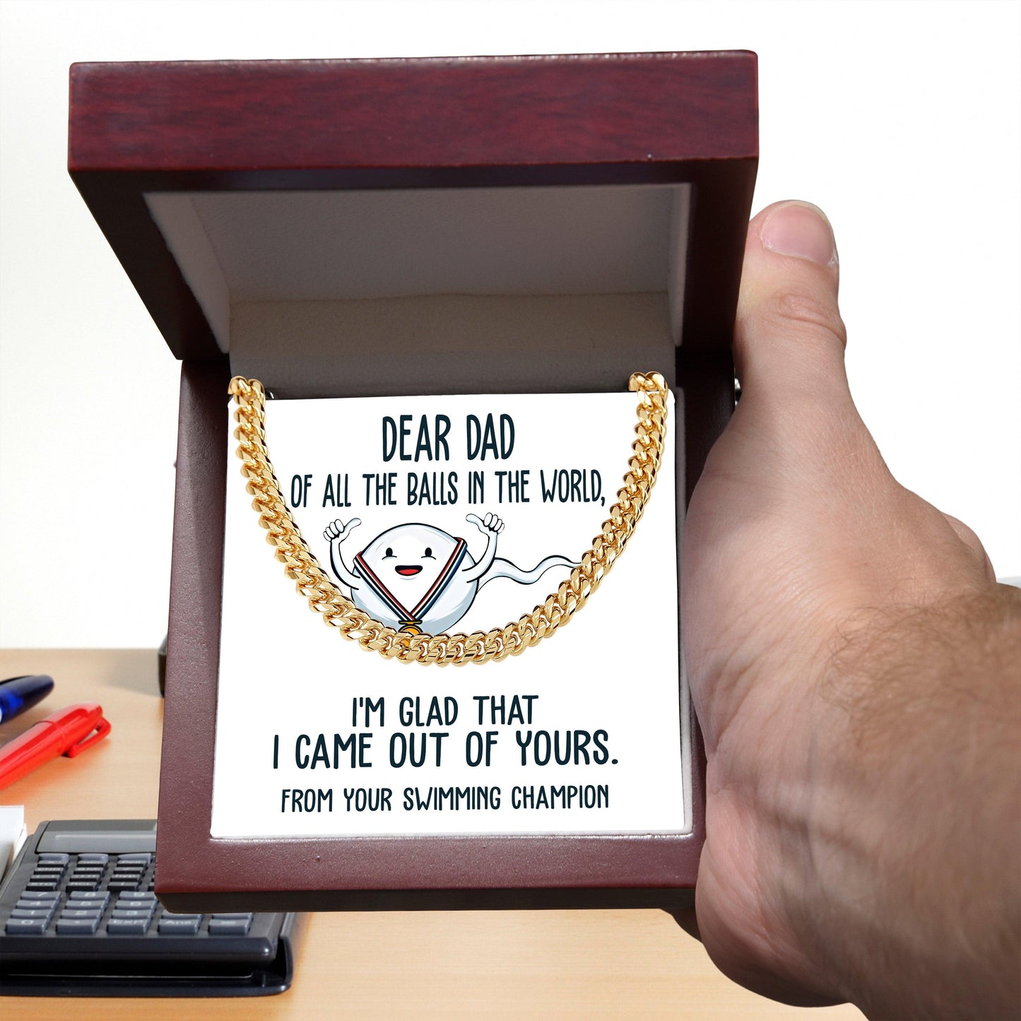 Funny Dad Gift - I am Glad that I Came Out of Yours - Cuban Chain Link Necklace with Gift Box - Mallard Moon Gift Shop