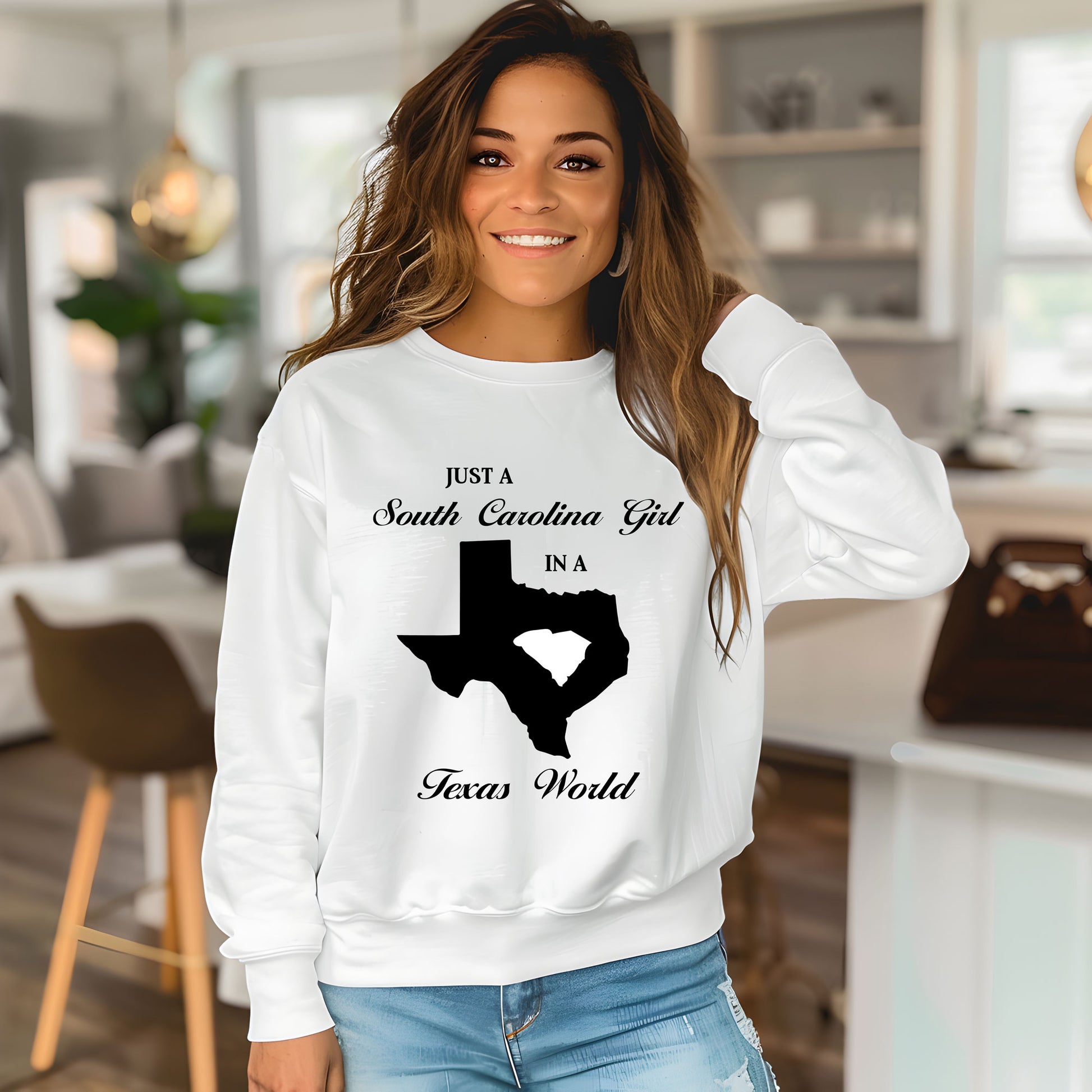 Just a South Carolina Girl in a Texas World Sweatshirt - Mallard Moon Gift Shop