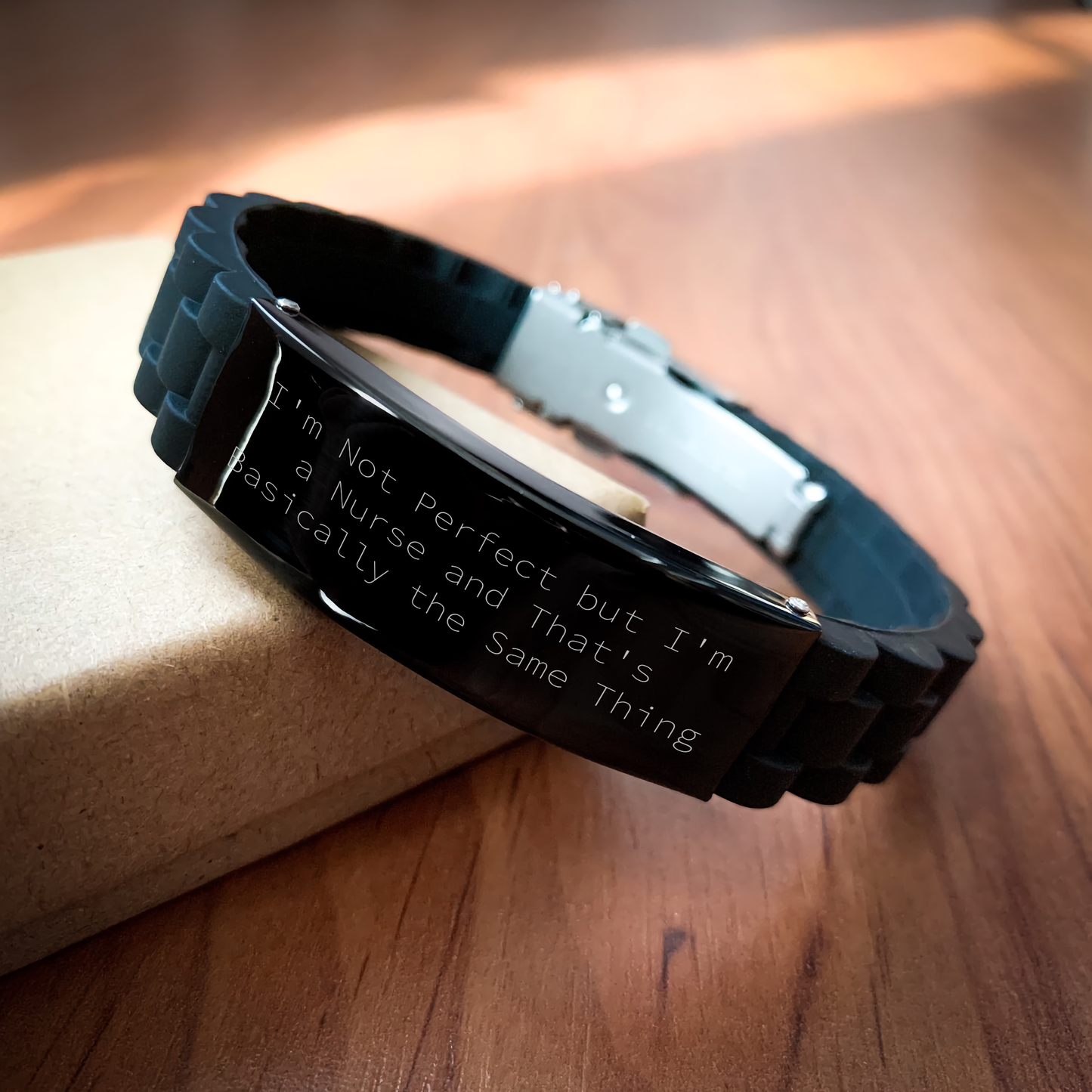 Nurse Humor Funny Quote Gifts from Men to Nurse, Unique Glide lock Clasp Black Stainless Steel Silicone Adjustable Mother's Day Unique Gifts for Nurse - Image 2