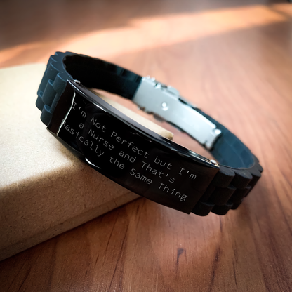 Nurse Humor Funny Quote Gifts from Men to Nurse, Unique Glide lock Clasp Black Stainless Steel Silicone Adjustable Mother's Day Unique Gifts for Nurse - Image 2