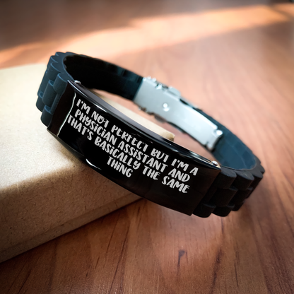Physician Assistant Gifts, Funny Quote Inspired, Glide lock Clasp Black Stainless Steel Silicone Bracelet, Gifts from Men to Physician Assistant Dads on Father's Day - Image 2