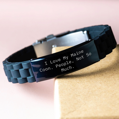 Maine Coon Cat Lovers Funny Quote Gifts from Friends for Dad on Father's Day Glide lock Clasp Bracelet - Image 3