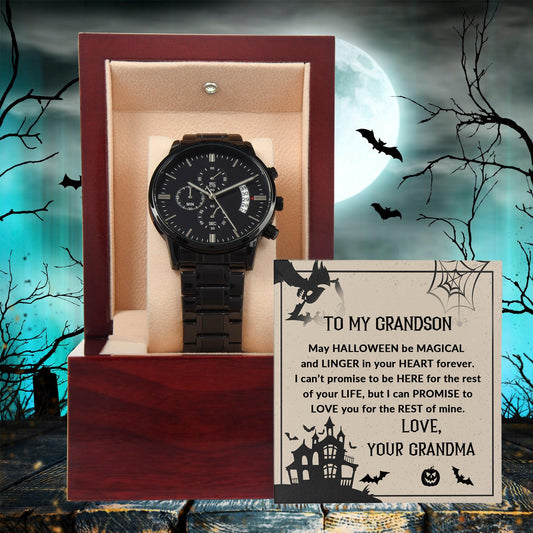Grandson, May Halloween be Magical - Personalized Black Chronograph Watch - Mallard Moon Gift Shop
