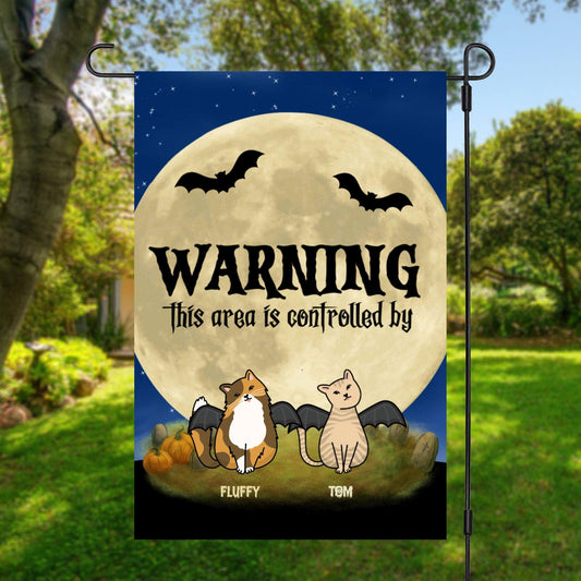 Halloween Cat Personalized Garden Flag - Warning This Area Is Controlled by Cats - Mallard Moon Gift Shop