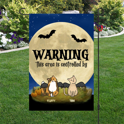 Halloween Cat Personalized Garden Flag - Warning This Area Is Controlled by Cats - Mallard Moon Gift Shop