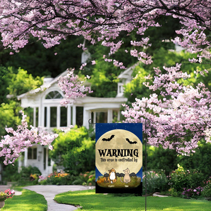 Halloween Cat Personalized Garden Flag - Warning This Area Is Controlled by Cats - Mallard Moon Gift Shop