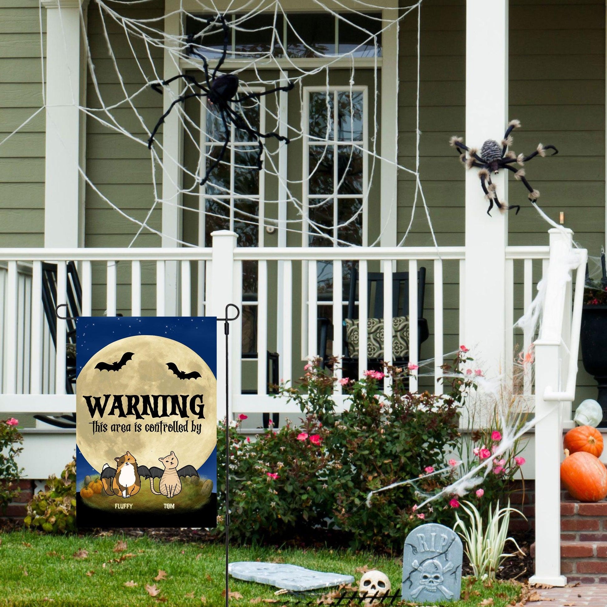 Halloween Cat Personalized Garden Flag - Warning This Area Is Controlled by Cats - Mallard Moon Gift Shop