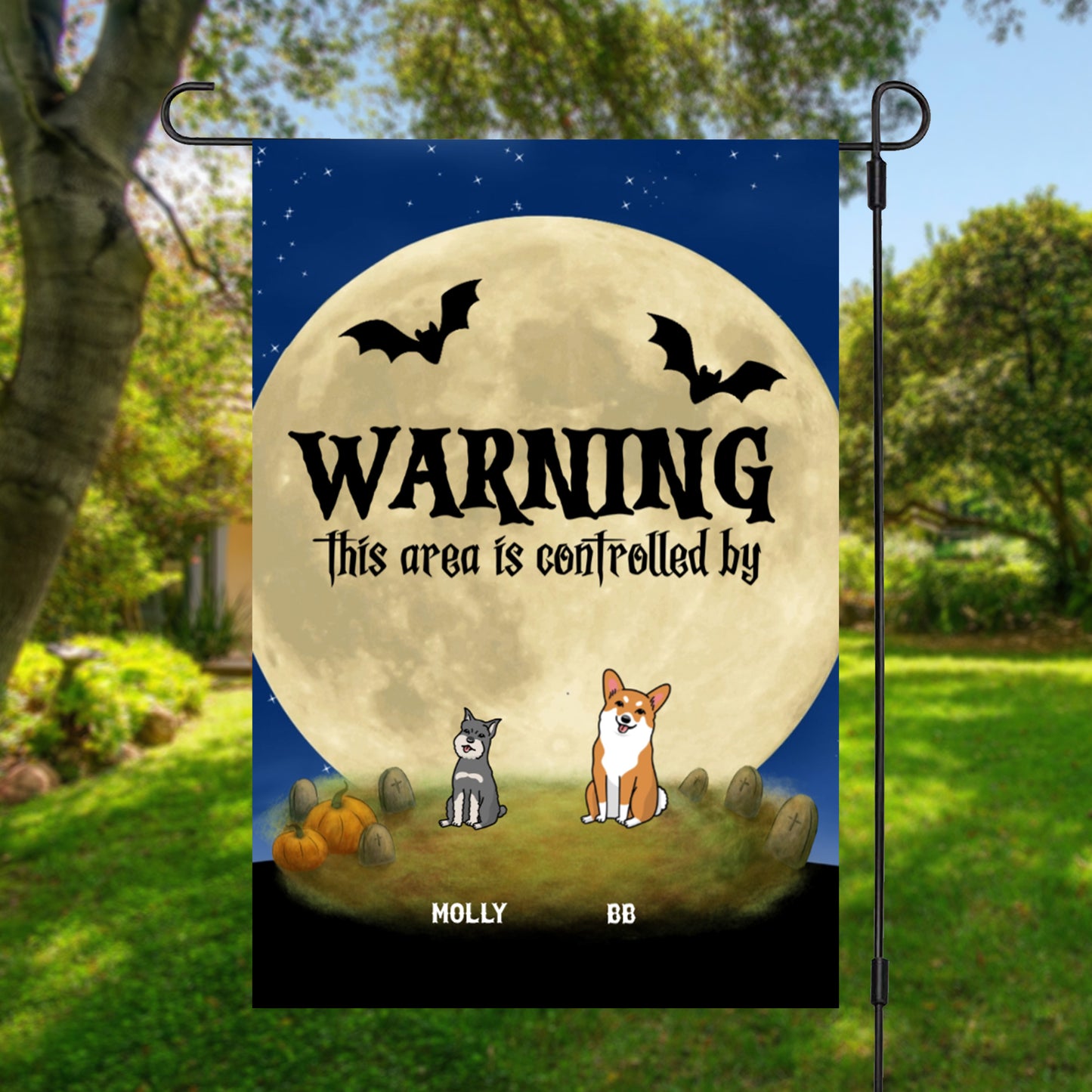 Personalized Halloween Garden Flag – “This Area is Controlled By” Custom Dog Name Yard Flag - Mallard Moon