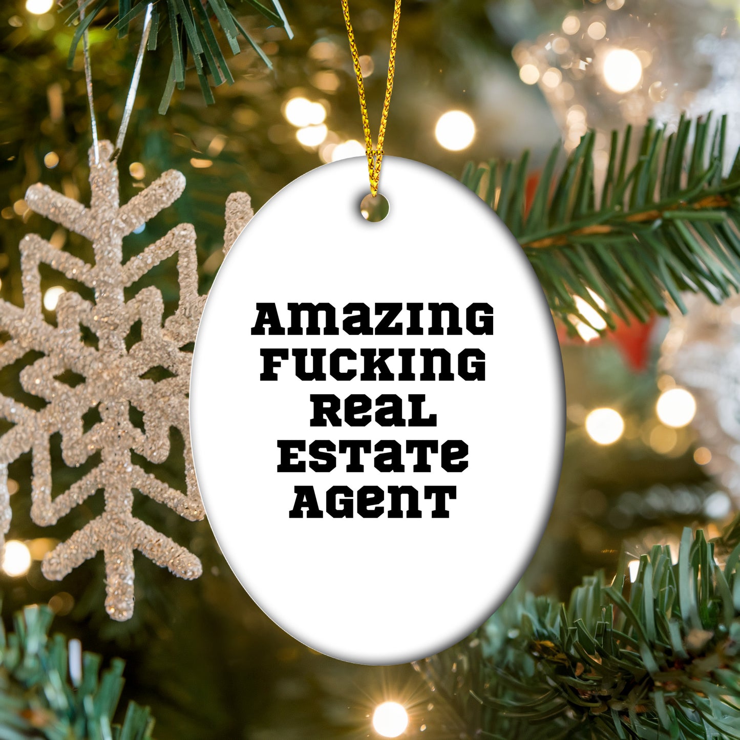 Gifts from Friends and Family, 'Amazing F-king Real Estate Agent' Oval Ornament for Christmas