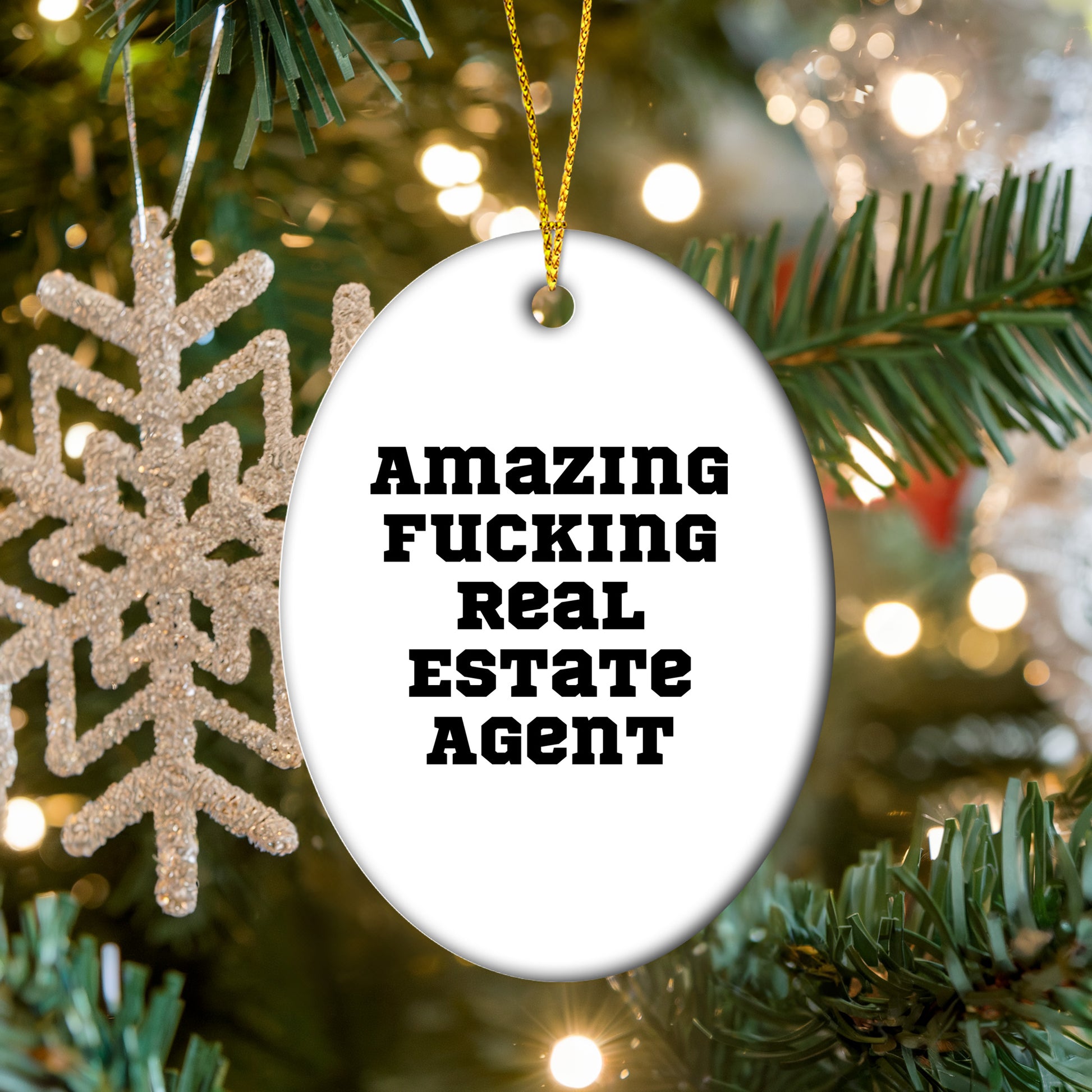 Gifts from Friends and Family, 'Amazing F-king Real Estate Agent' Oval Ornament for Christmas