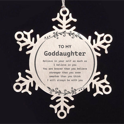 Goddaughter Snowflake Ornament Gifts, To My Goddaughter You are braver than you believe, stronger than you seem, Inspirational Gifts For Goddaughter Ornament, Birthday, Christmas Gifts For Goddaughter Men Women