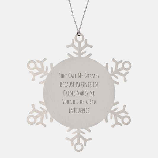 Gramps' Partner in Crime Snowflake Ornament, Funny Gift for Him from Family, Friends, or Coworkers This Christmas