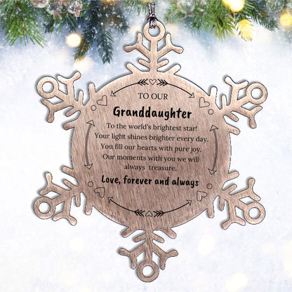 Granddaughter Engraved Snow Flake Christmas Ornament - You fill Our Hearts With Pure Joy. Our Moments With You We Will Always Treasure.