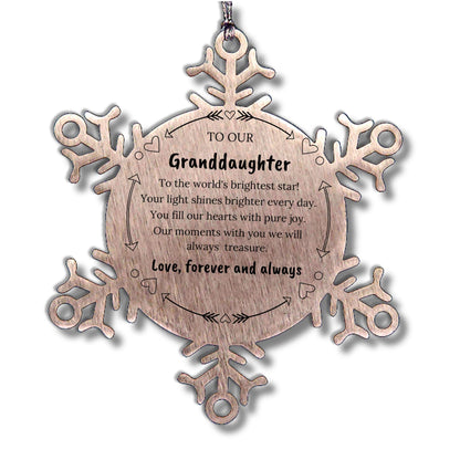 Granddaughter Engraved Snow Flake Christmas Ornament - You fill Our Hearts With Pure Joy. Our Moments With You We Will Always Treasure.