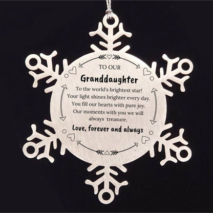Granddaughter Engraved Snow Flake Christmas Ornament - You fill Our Hearts With Pure Joy. Our Moments With You We Will Always Treasure.