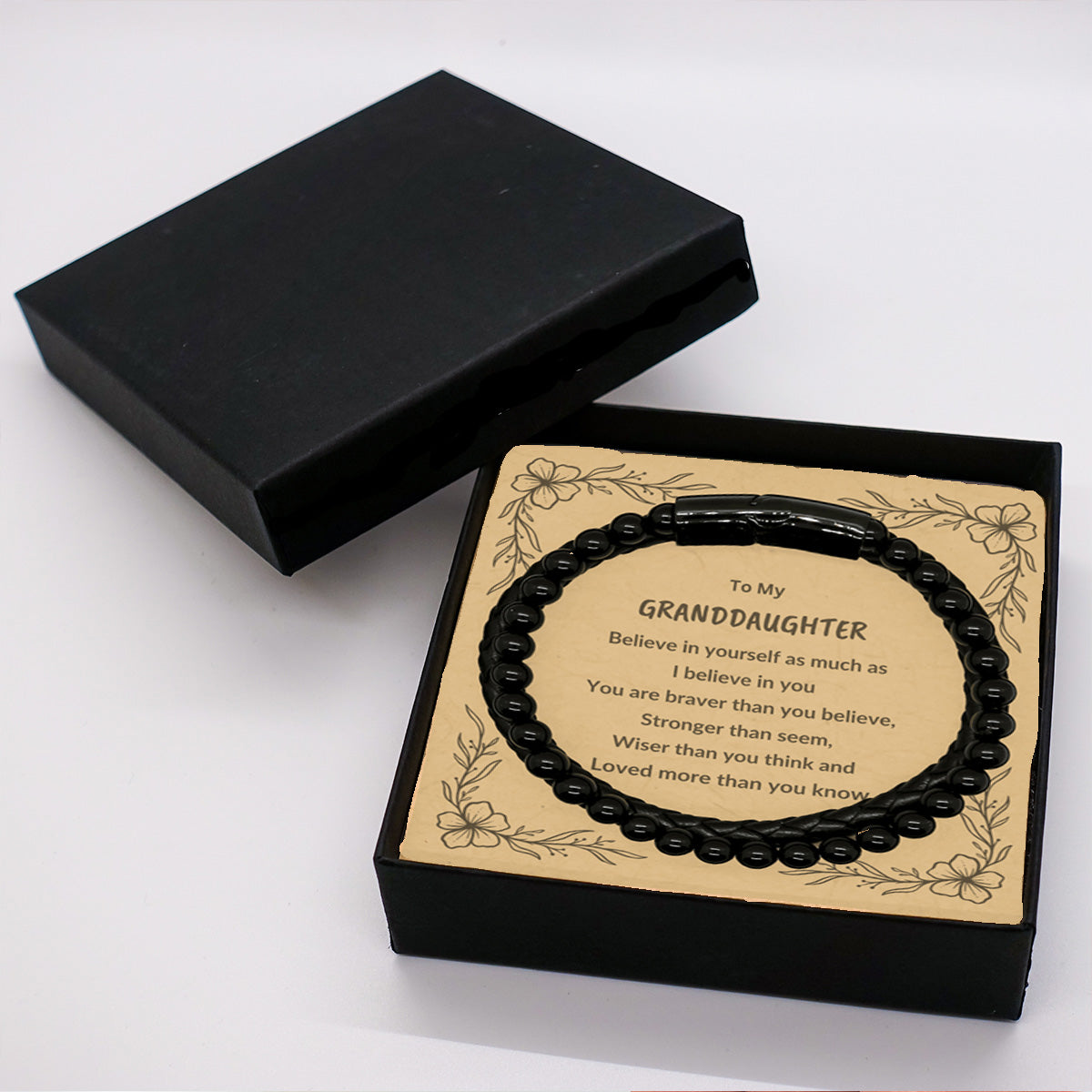 Granddaughter Braided Stone Leather Bracelet, Motivational Heartfelt Birthday, Christmas Holiday Gift - You are Braver than you Believe, Loved More than you Know - Mallard Moon Gift Shop