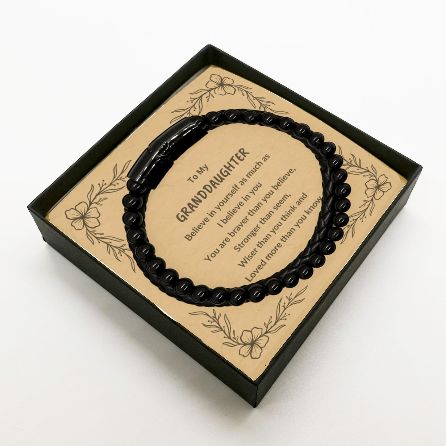 Granddaughter Braided Stone Leather Bracelet, Motivational Heartfelt Birthday, Christmas Holiday Gift - You are Braver than you Believe, Loved More than you Know - Mallard Moon Gift Shop