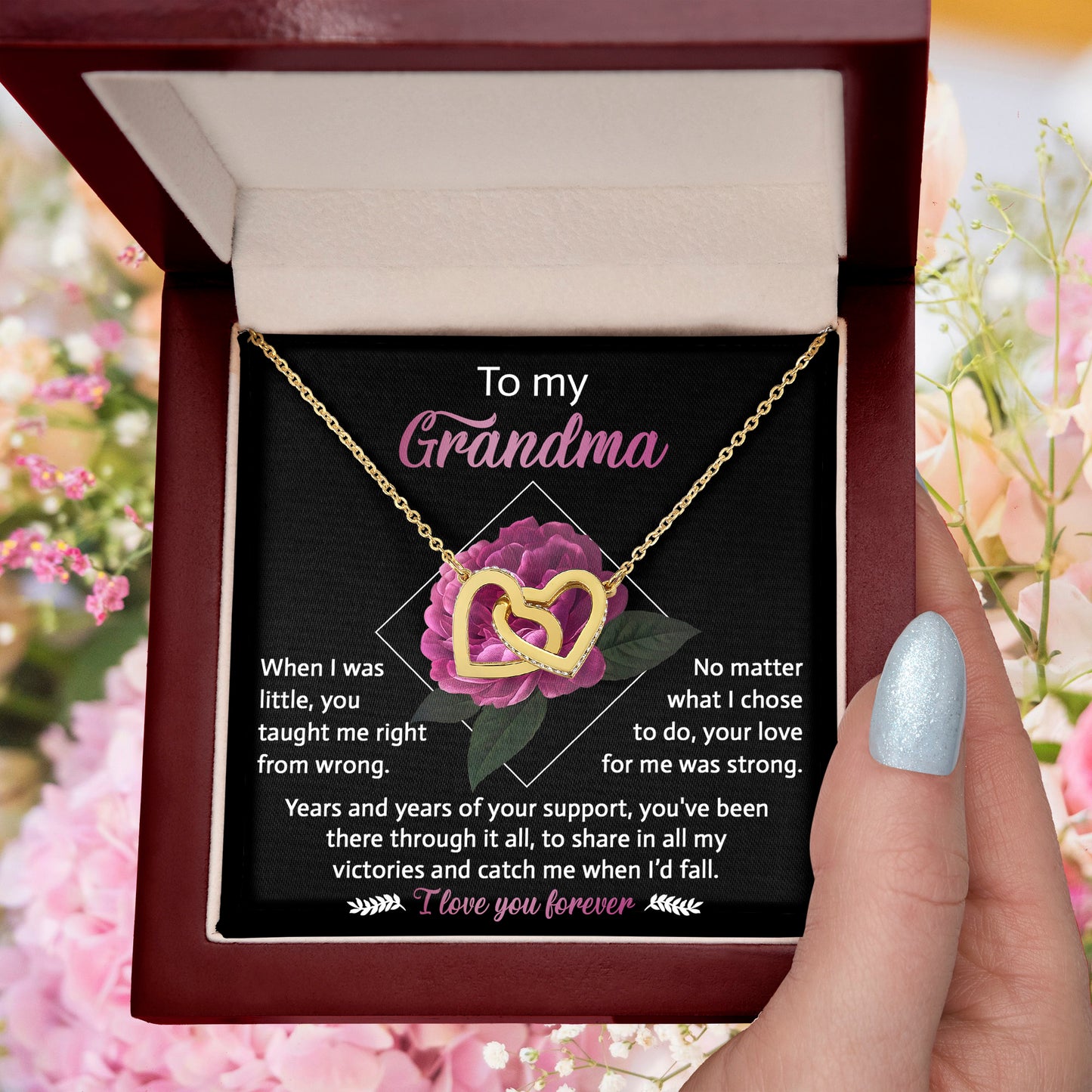 To My Grandma Your Love for Me is Strong Interlocking Hearts Pendant Necklace - Mallard Moon Gift Shop