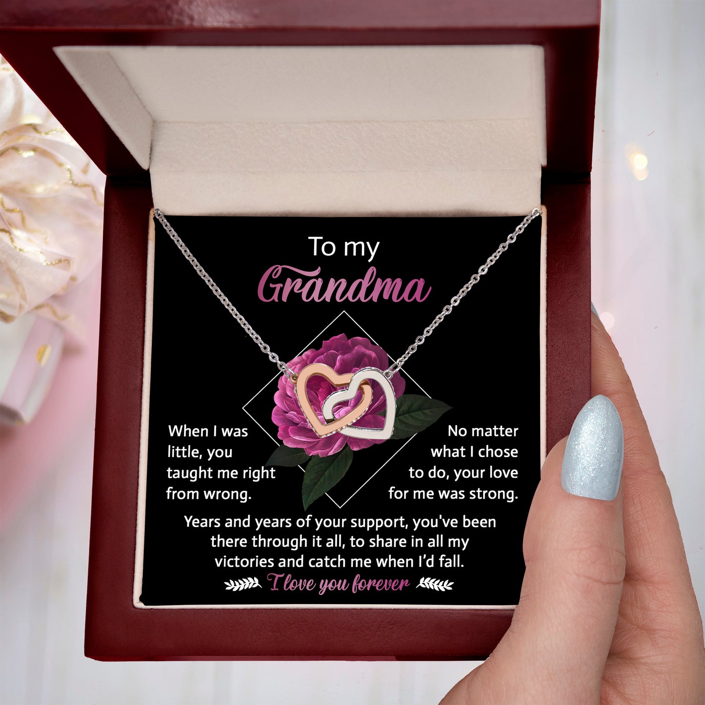 To My Grandma Your Love for Me is Strong Interlocking Hearts Pendant Necklace - Mallard Moon Gift Shop