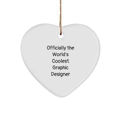 Graphic Designer Gifts, 'Officially The World's Coolest', Heart Ornament for Christmas, Gifts from Family to Friends