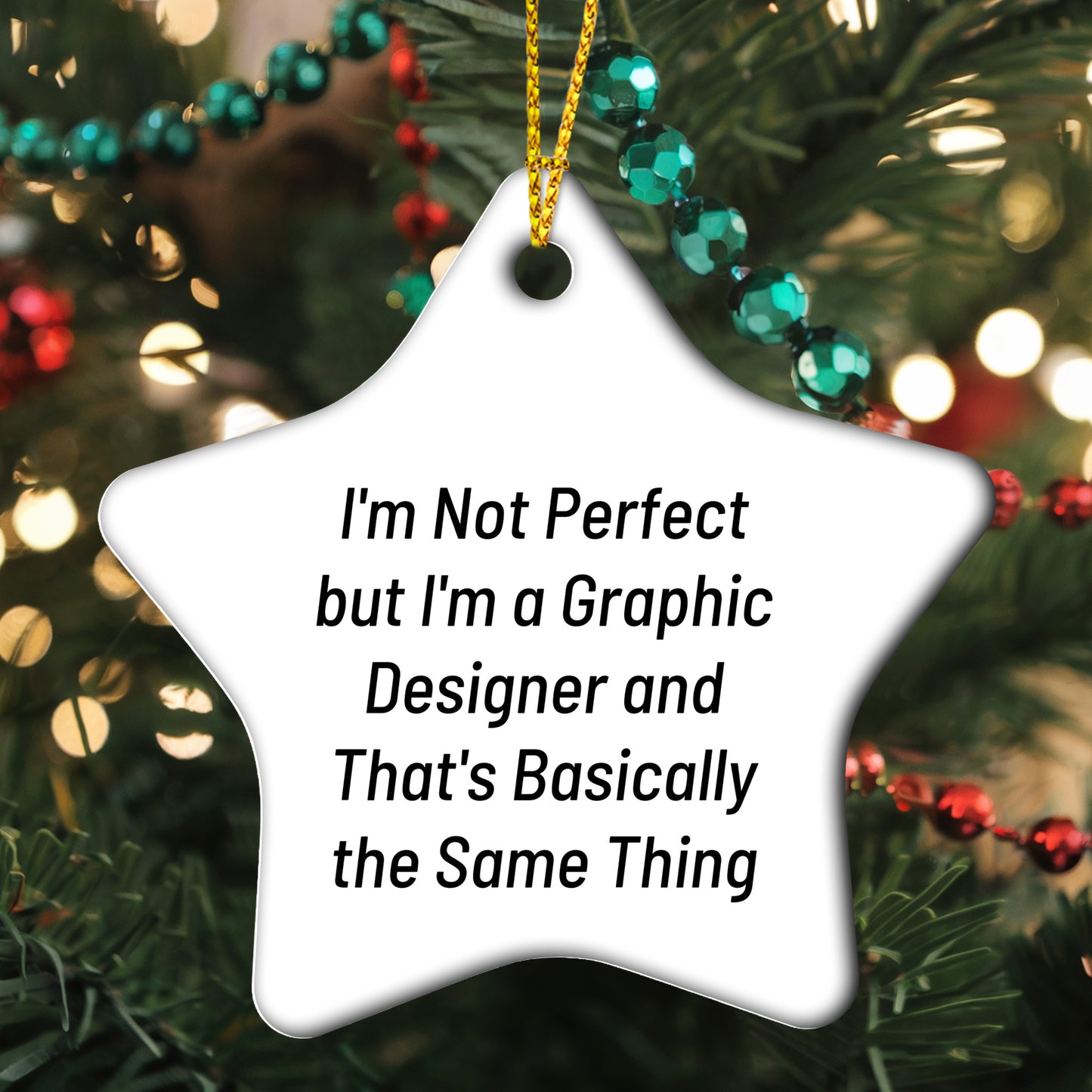 Graphic Designer Gifts from Friends - 'I'm Not Perfect But I'm A Graphic Designer' Star Ornament, White, Christmas Unique Gifts for Graphic Designers