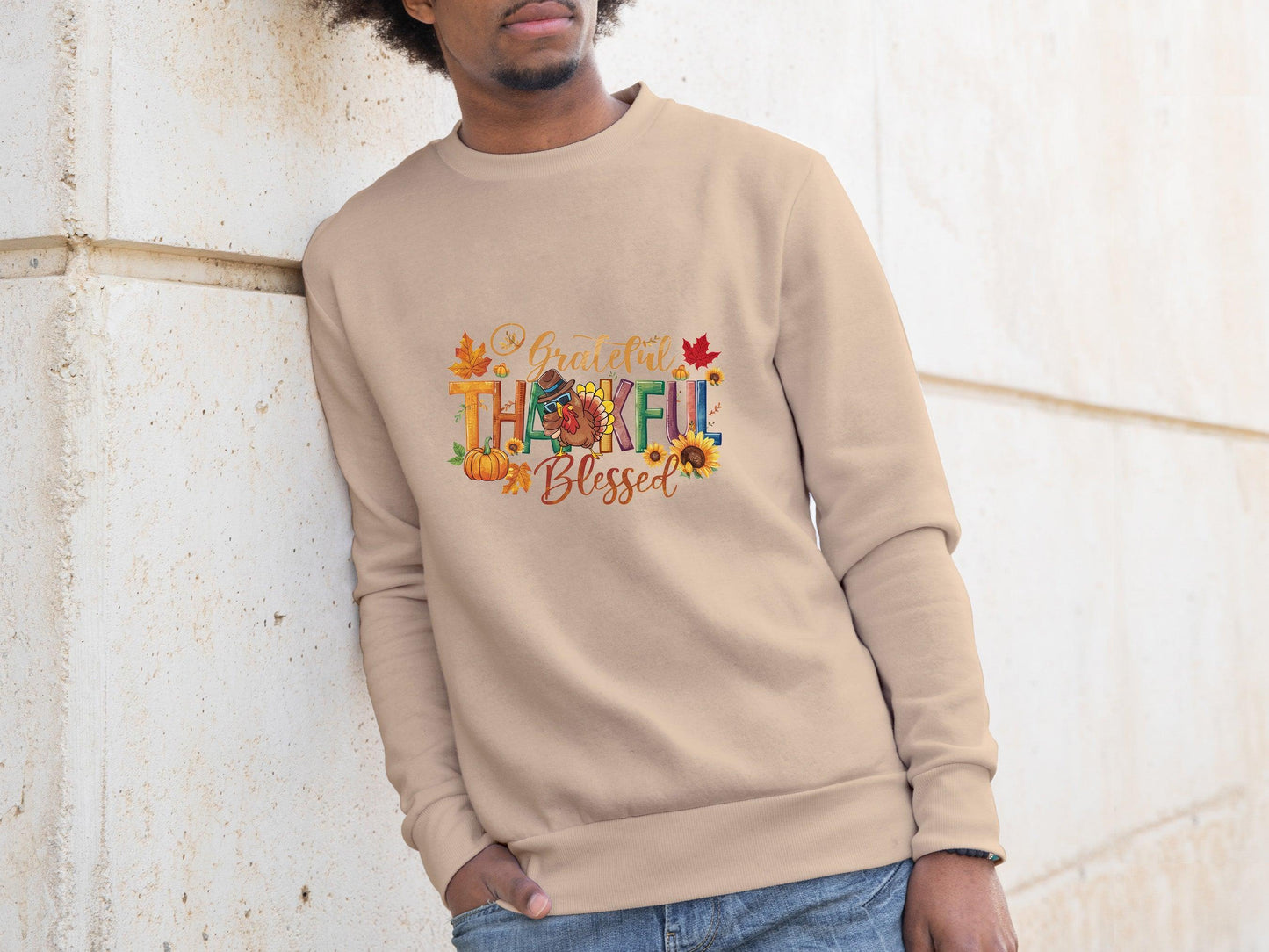 Grateful Thankful Blessed Thanksgiving Sweatshirt - Mallard Moon Gift Shop
