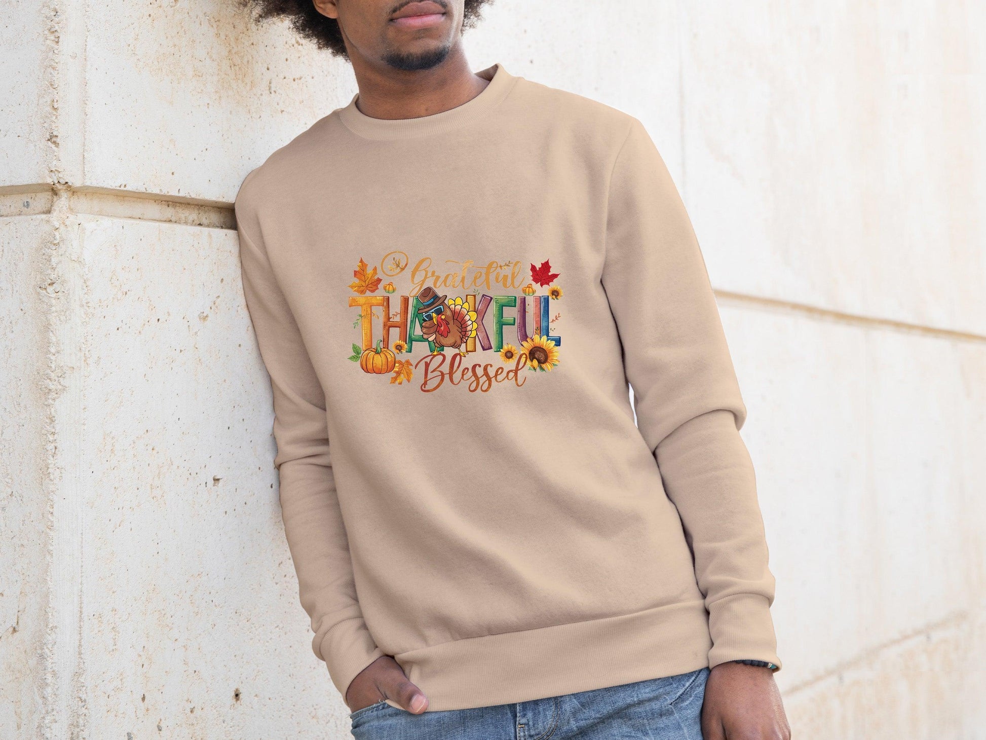 Grateful Thankful Blessed Thanksgiving Sweatshirt - Mallard Moon Gift Shop