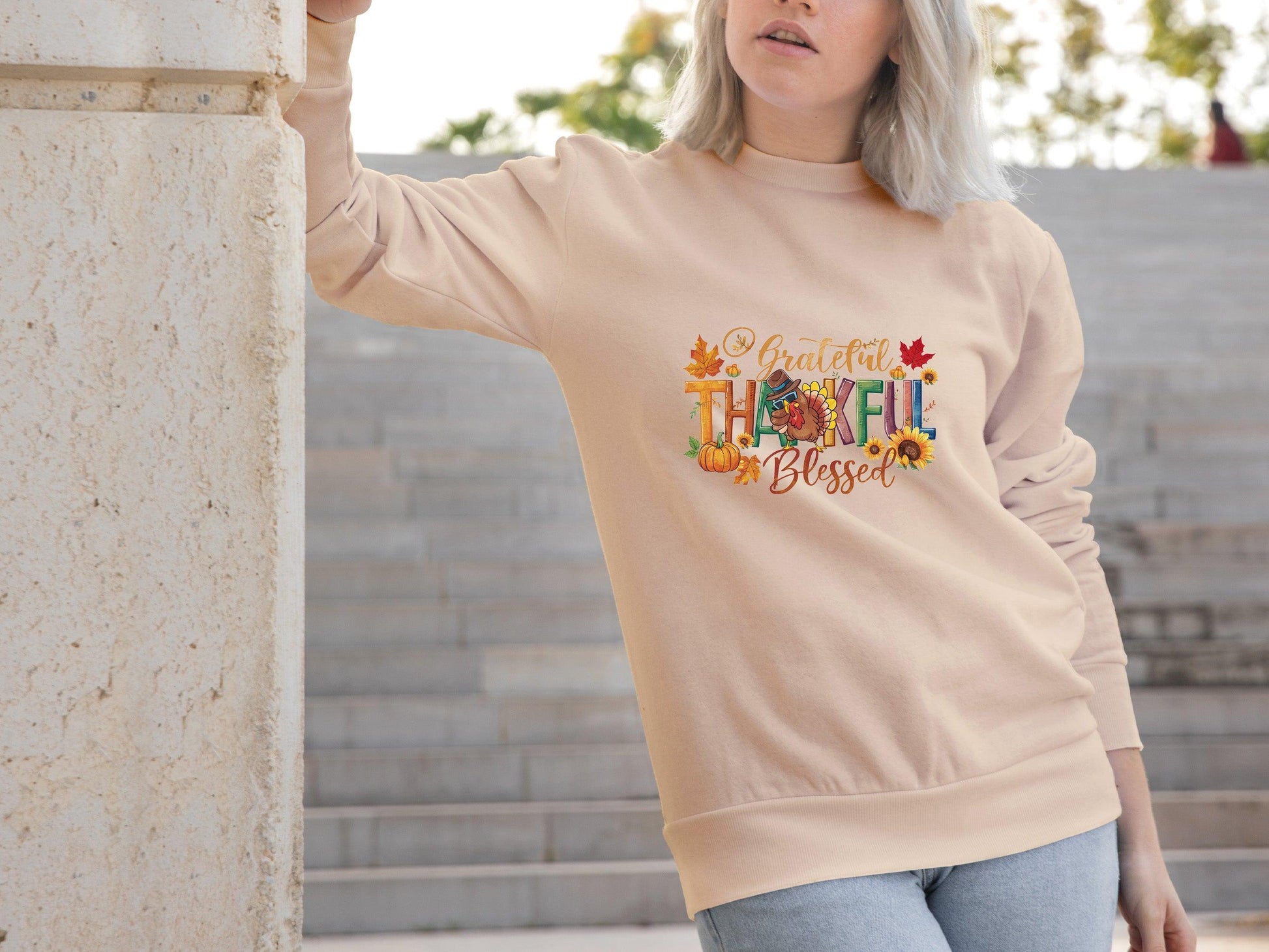 Grateful Thankful Blessed Thanksgiving Sweatshirt - Mallard Moon Gift Shop